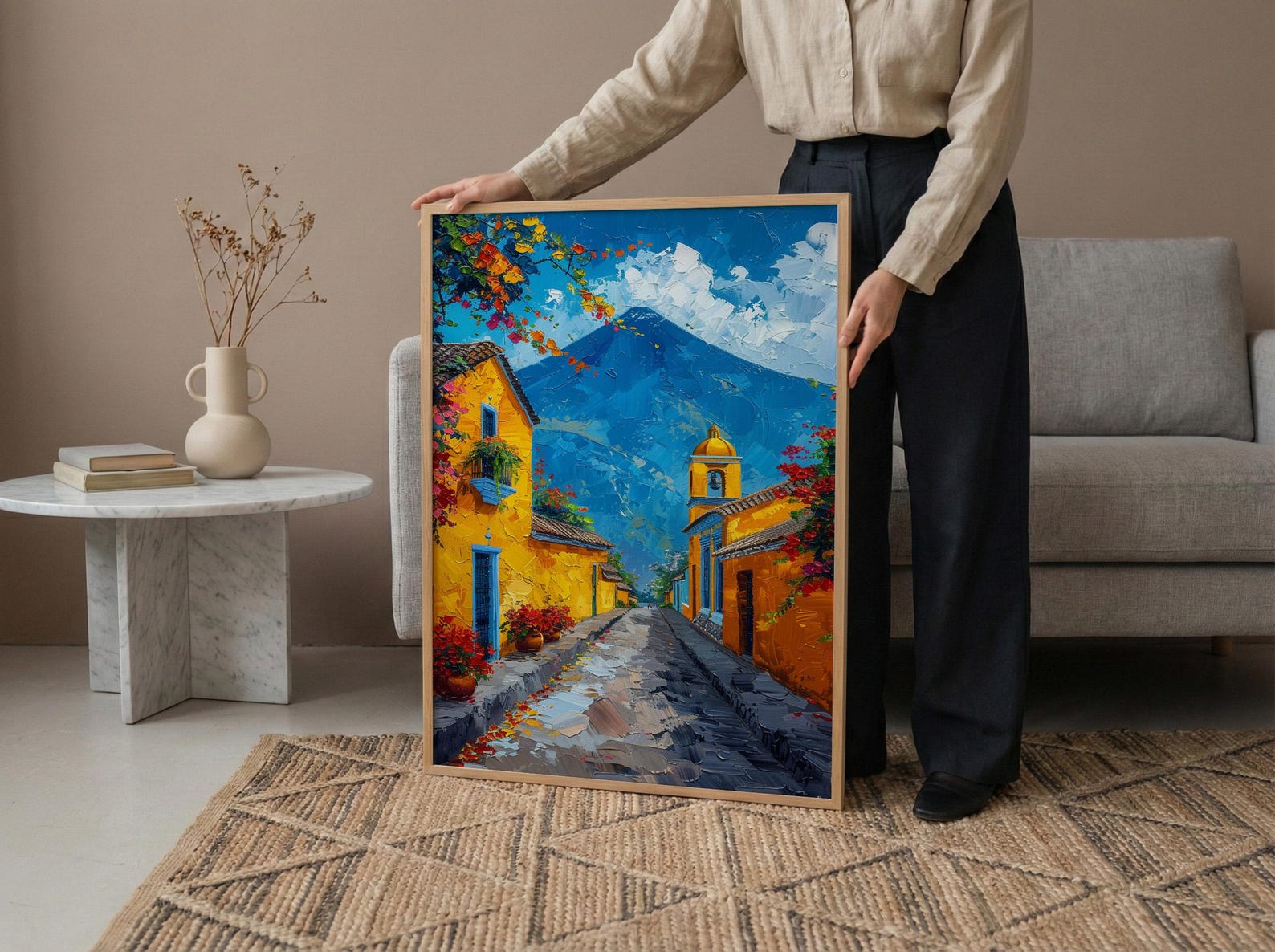 Antigua Guatemala Volcano Poster, Yellow Arch City Decor - Majestic Summer Morning Landscape Art — view 6
