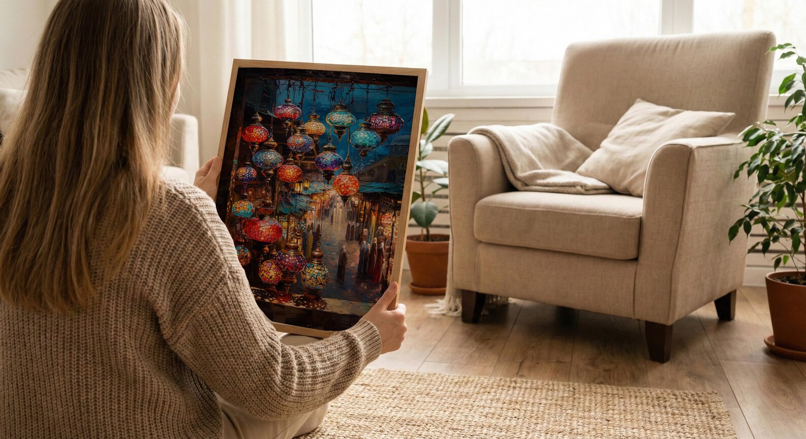 Bazaar Window Poster, Mosaic Lamp Decor - Night Market Street Art — view 6