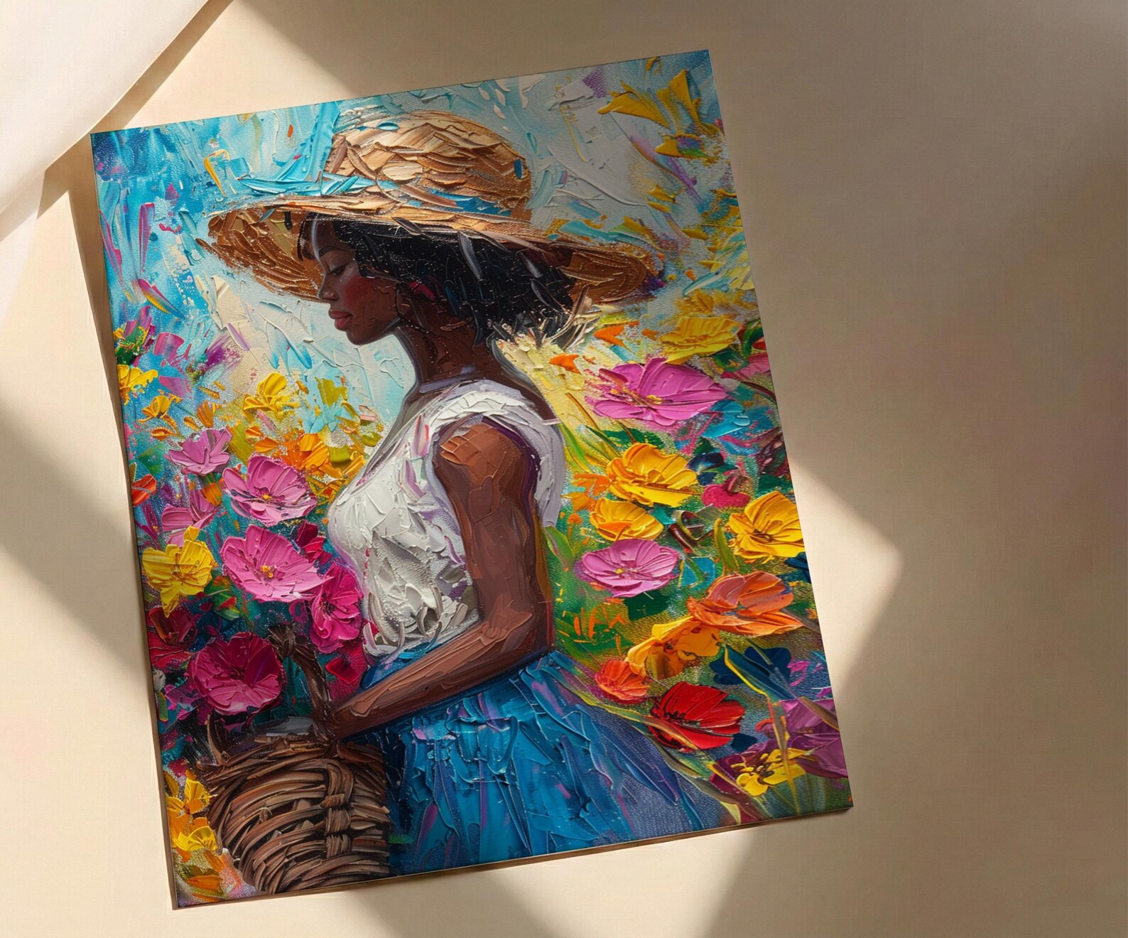 African Market Art Print, Flower Basket Decor - Summer Street Poster — view 3