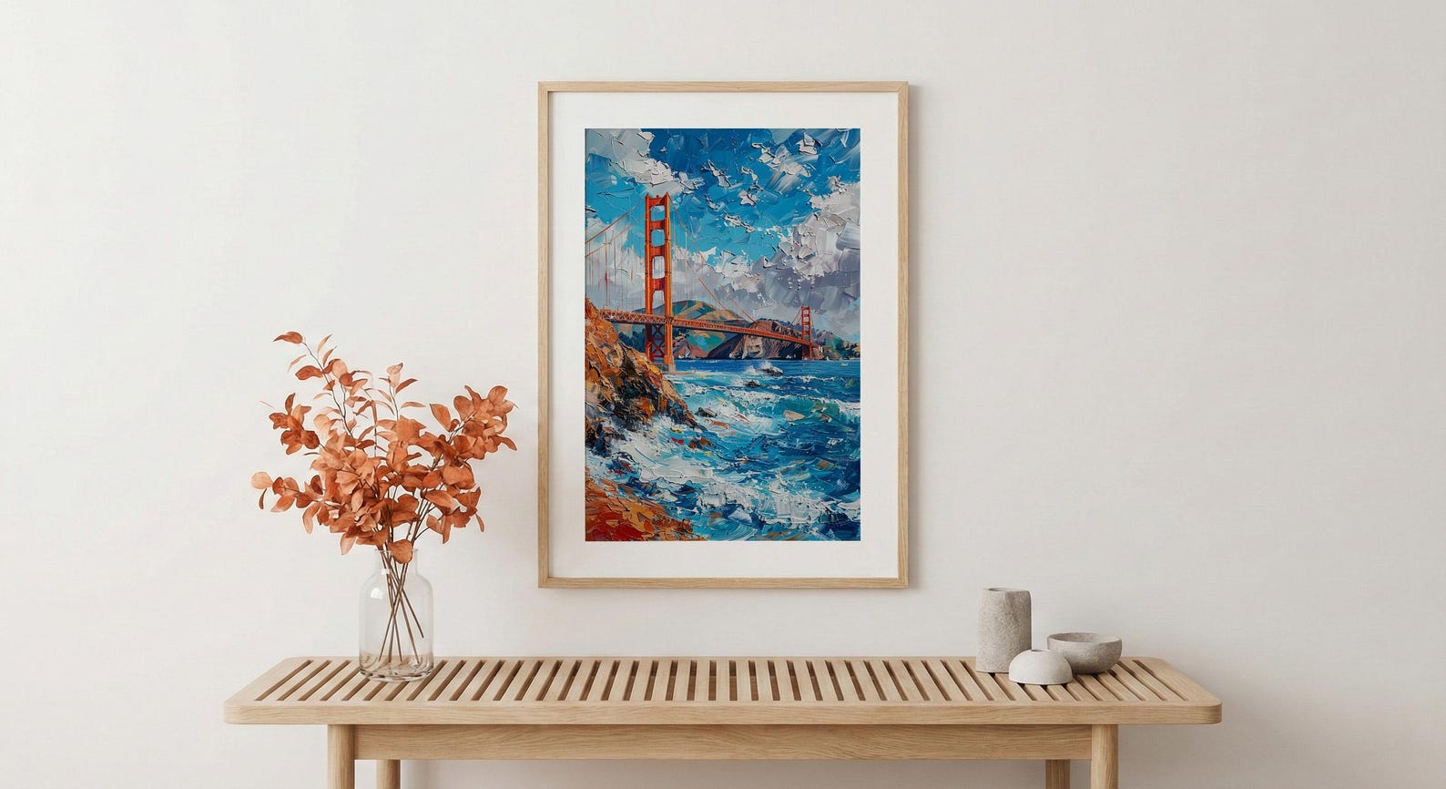 Golden Gate Bridge Poster, San Francisco City Bay Decor - Clearing Summer Fog Landscape — view 4