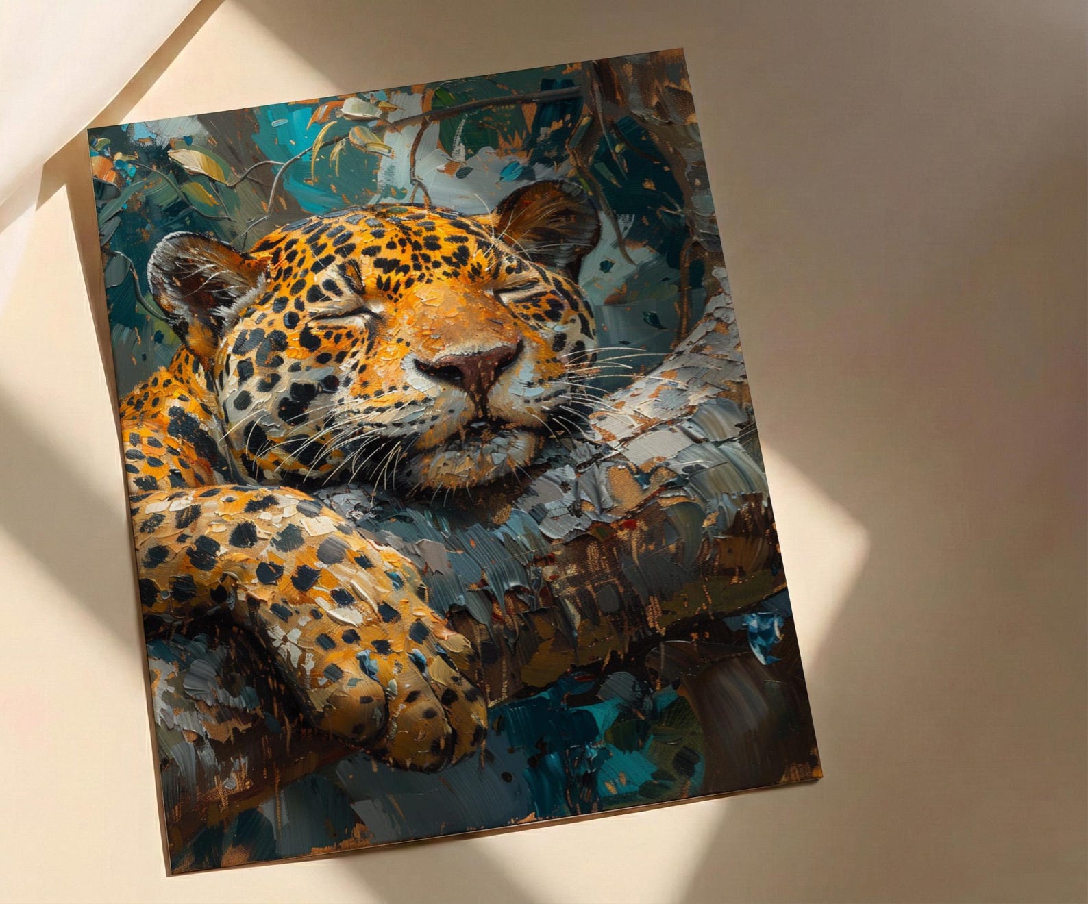 Amazon Jaguar Animal Wall Art, Exotic Jungle Decor - Golden Summer Sunbeam Nature Landscape — view 2