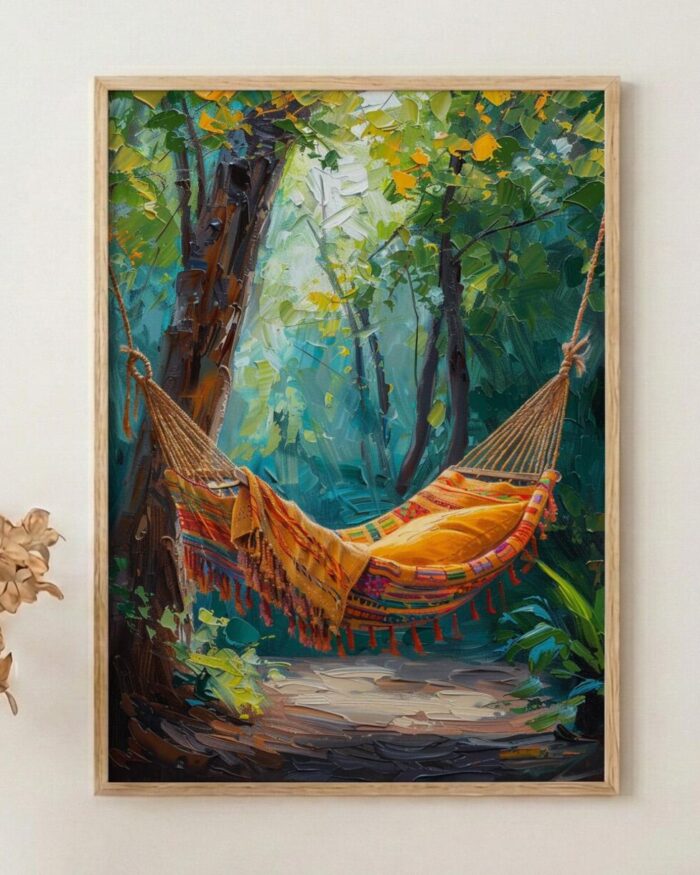 Costa Rica Hammock Art Print, Tropical Jungle Wall Decor - Summer Nature
