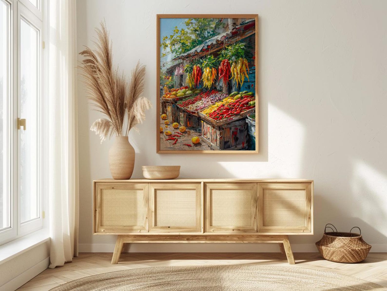 Lima Peru Market Art Print, Red Aji Pepper Decor - Vibrant Food Stall — view 2