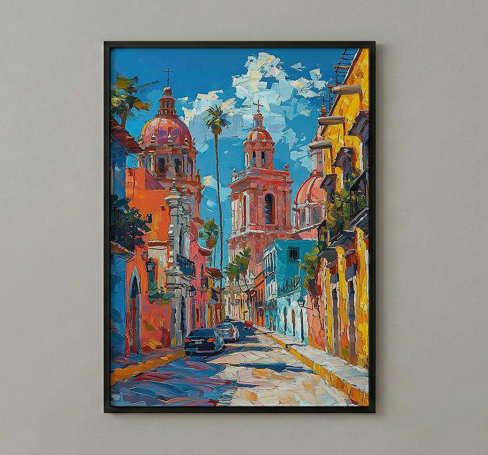 San Miguel Poster, Mexico Church Wall Decor - Pink Architecture Art — view 2