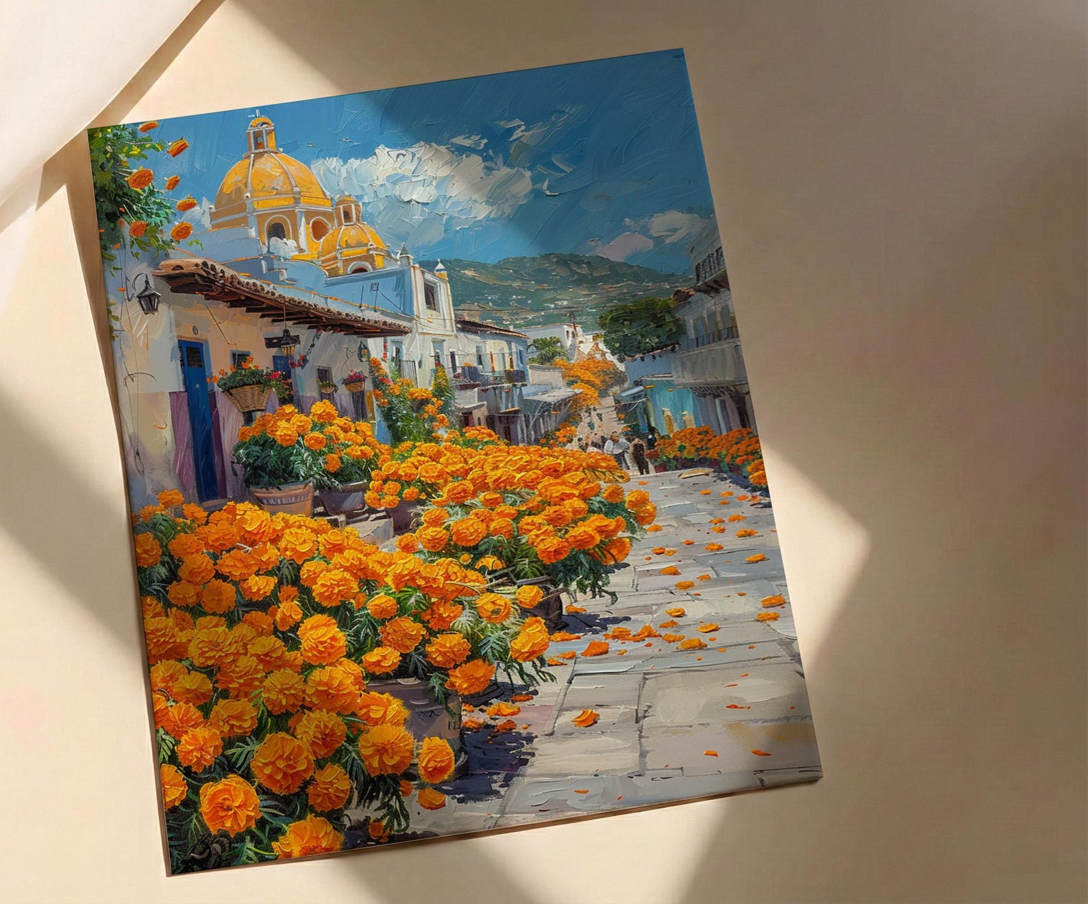 Oaxaca Flower Market Art Print, Orange Marigold Decor - Mexico Street — view 4