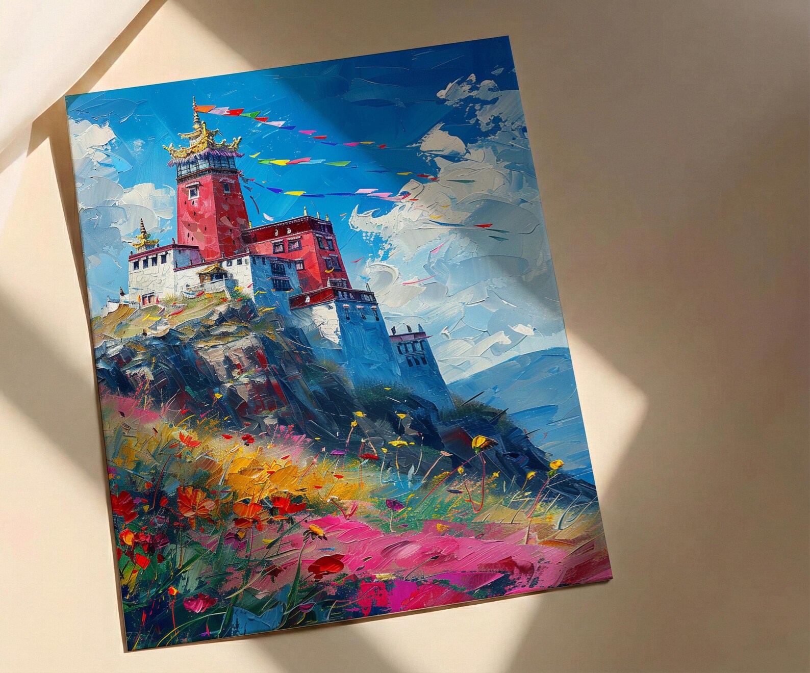 Potala Palace Art, Tibet Mountain Decor - Colorful Flag Print — view 2