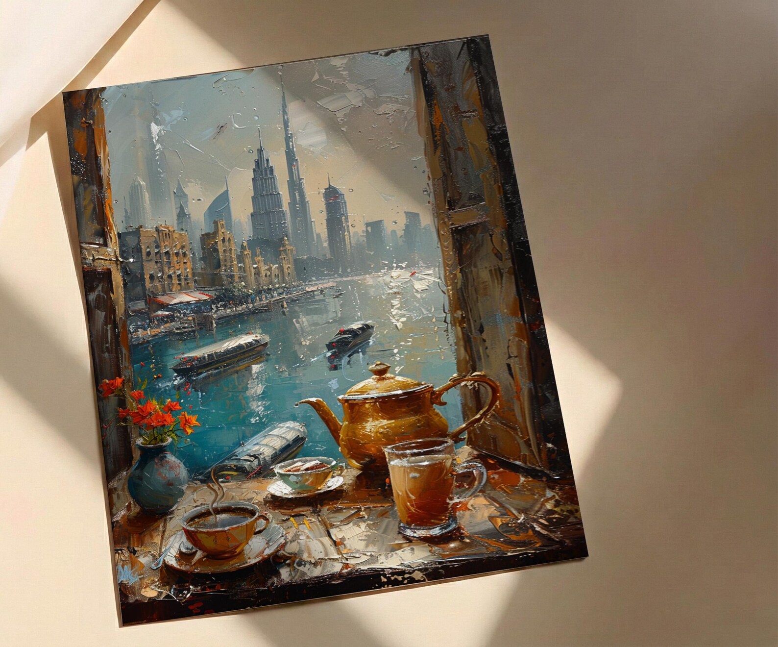 Dubai Window Art Print, Skyline Decor - Burj Khalifa Arabic Coffee — view 3
