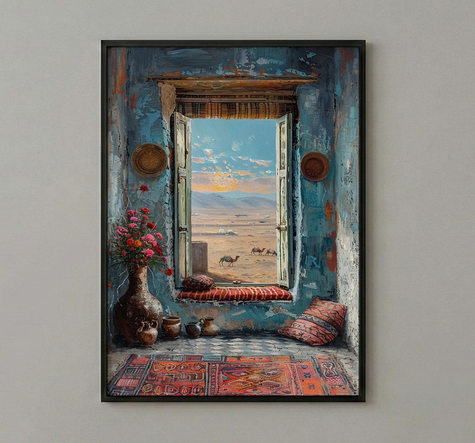 Rajasthan Desert Art Print, Camel Landscape Decor - Boho Pottery Poster — view 2
