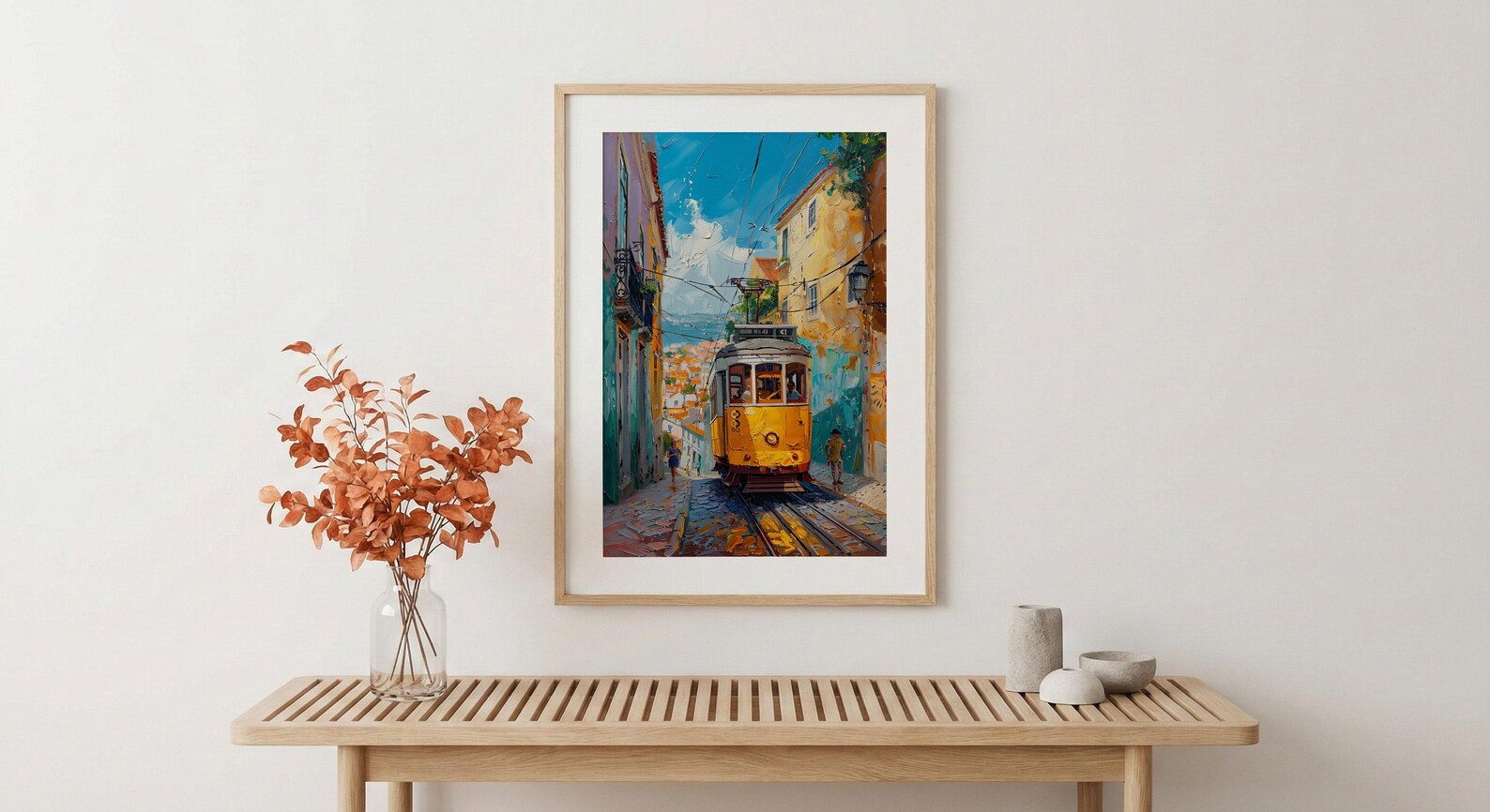 Lisbon Tram Art Print, Portugal City Decor - Cobblestone Street — view 5