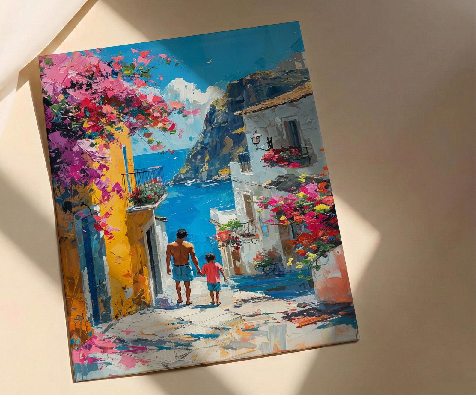 Mexican Village Art Print, Father And Son Poster - Colorful Family Decor — view 3