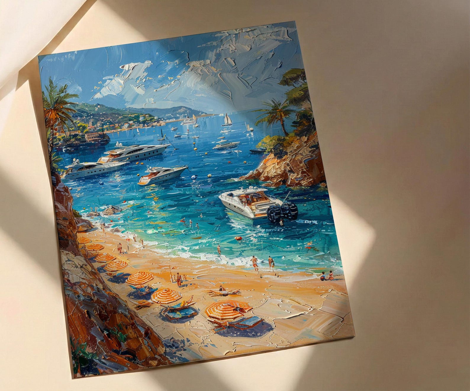 French Riviera Poster, Ocean Yacht Decor - Striped Umbrella Art — view 2