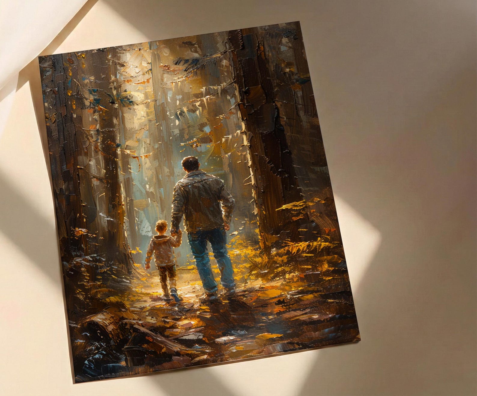 Redwood Forest Wall Art, Father And Child Decor - Giant Trees Nature Print — view 2