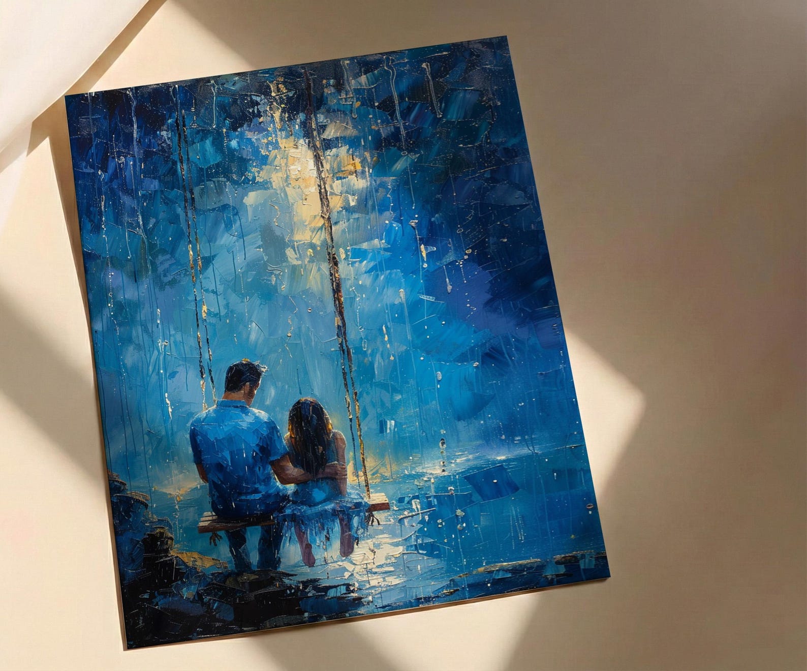 Porch Swing Poster, Father And Child Decor - Summer Storm Landscape Art — view 2