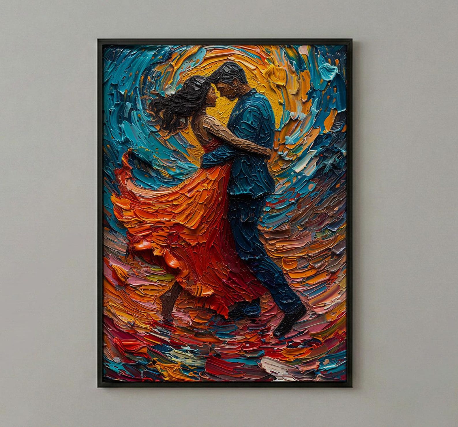 Salsa Dance Art, Latin Music Print, Dance Studio Decor, Impasto Oil Painting, Red Skirt, Passionate Gift, Anniversary Gift