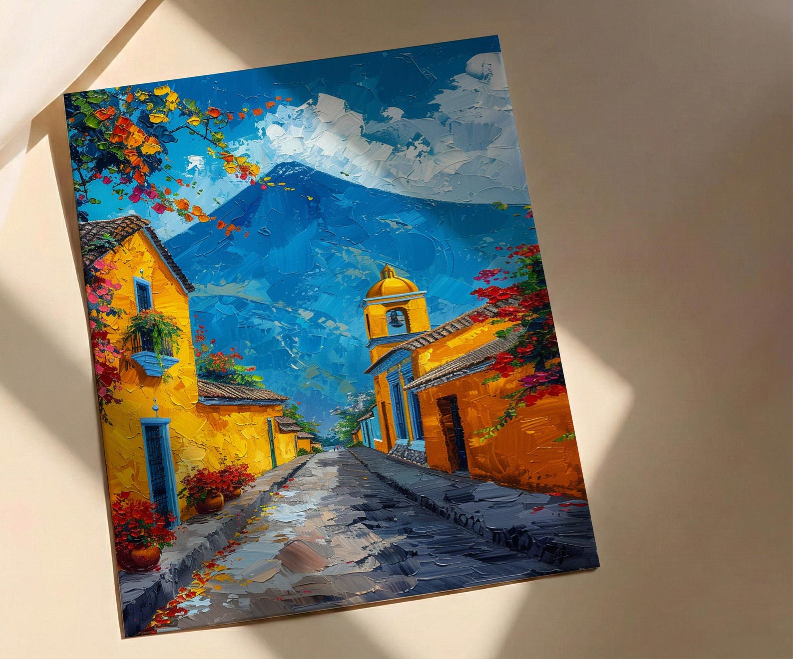 Antigua Guatemala Volcano Poster, Yellow Arch City Decor - Majestic Summer Morning Landscape Art — view 5
