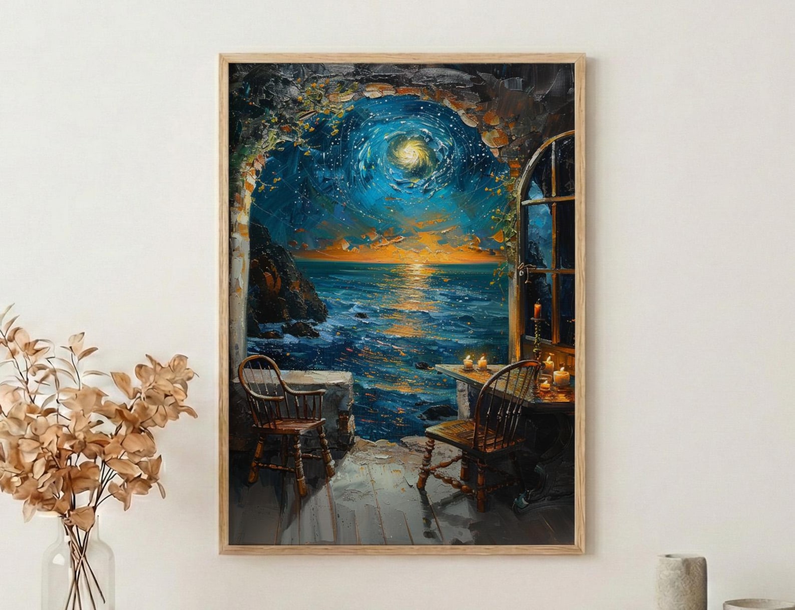 Galaxy Window Poster, Cosmic Sky Decor - Crystal Ball Magic Art