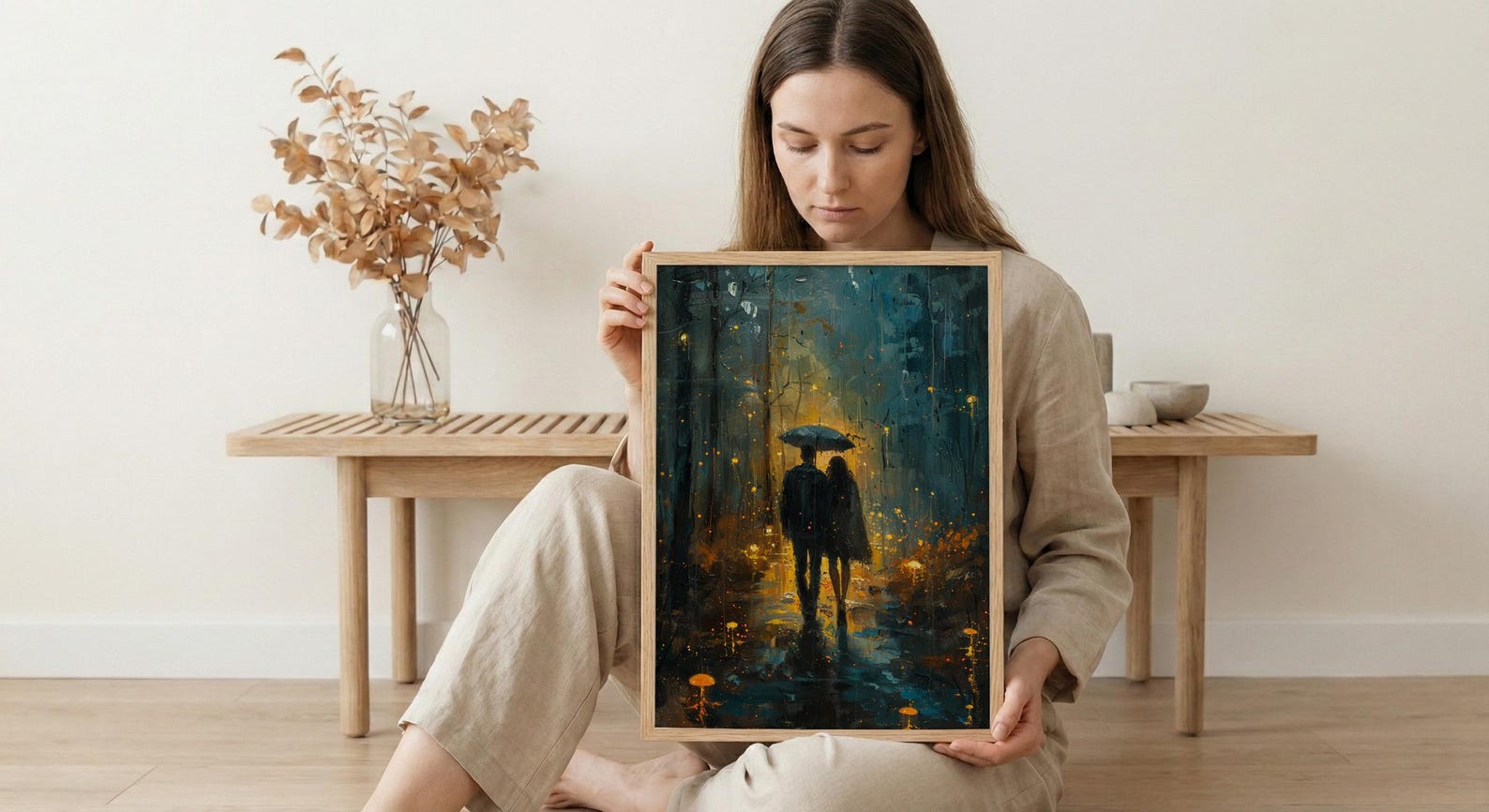 Enchanted Forest Poster, Mystical Art Print, Mushroom Wall Art, Witchy Couple Painting, Dark Fantasy Decor — view 6