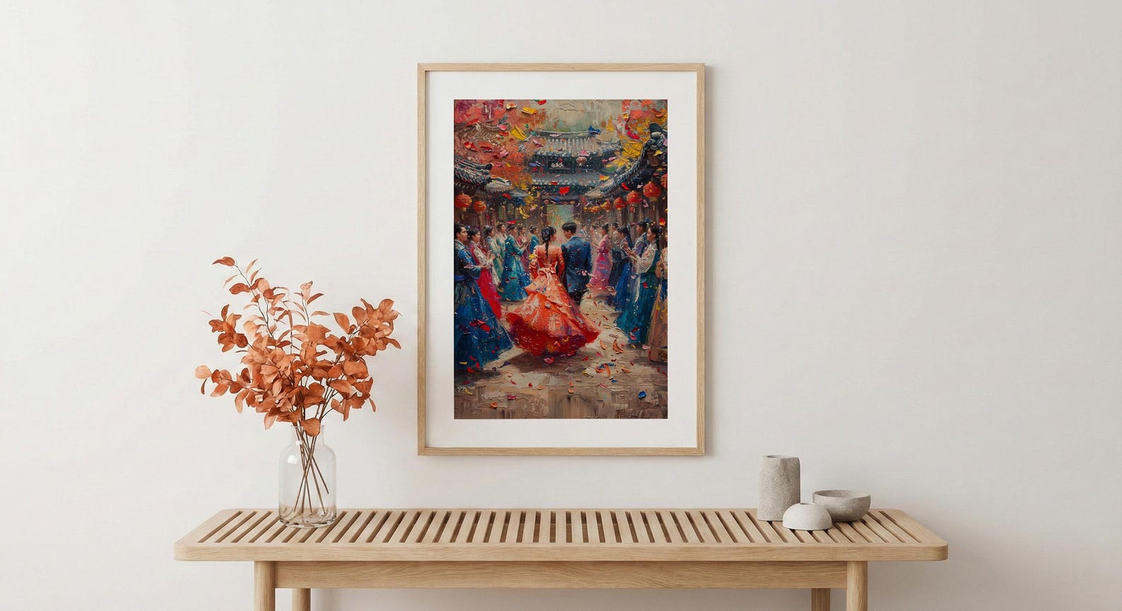 Korean Wedding Celebration Art, Hanok Village Decor - Anniversary Gift — view 5