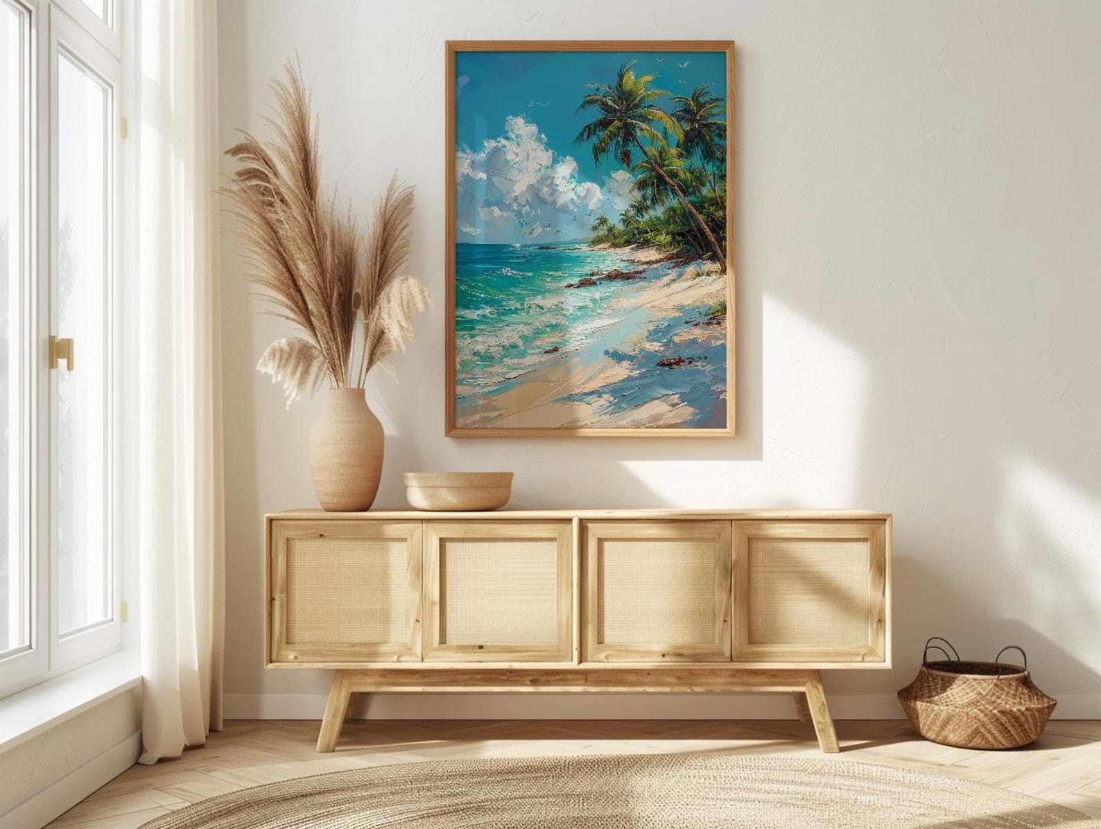Koh Samui Beach Art, White Sand Decor - Tropical Palm Tree Print — view 4