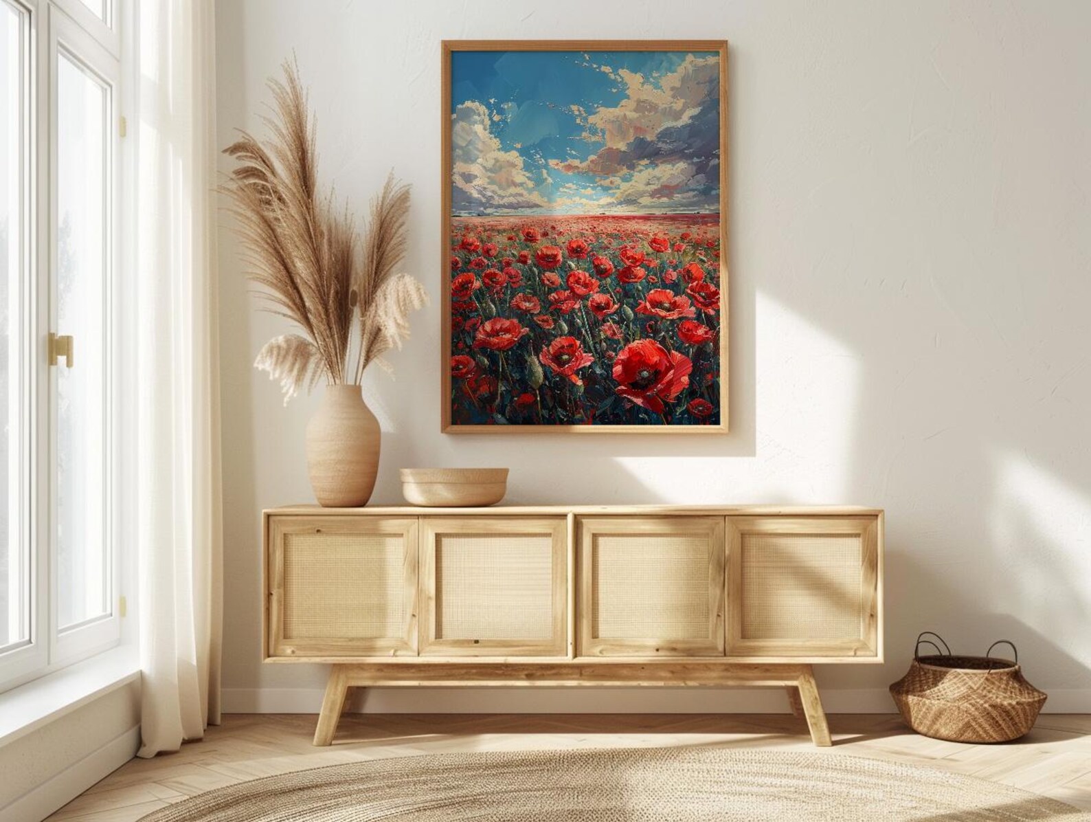 Red Poppy Field Wall Art, Patriotic Floral Decor - Summer Botanical Print — view 4