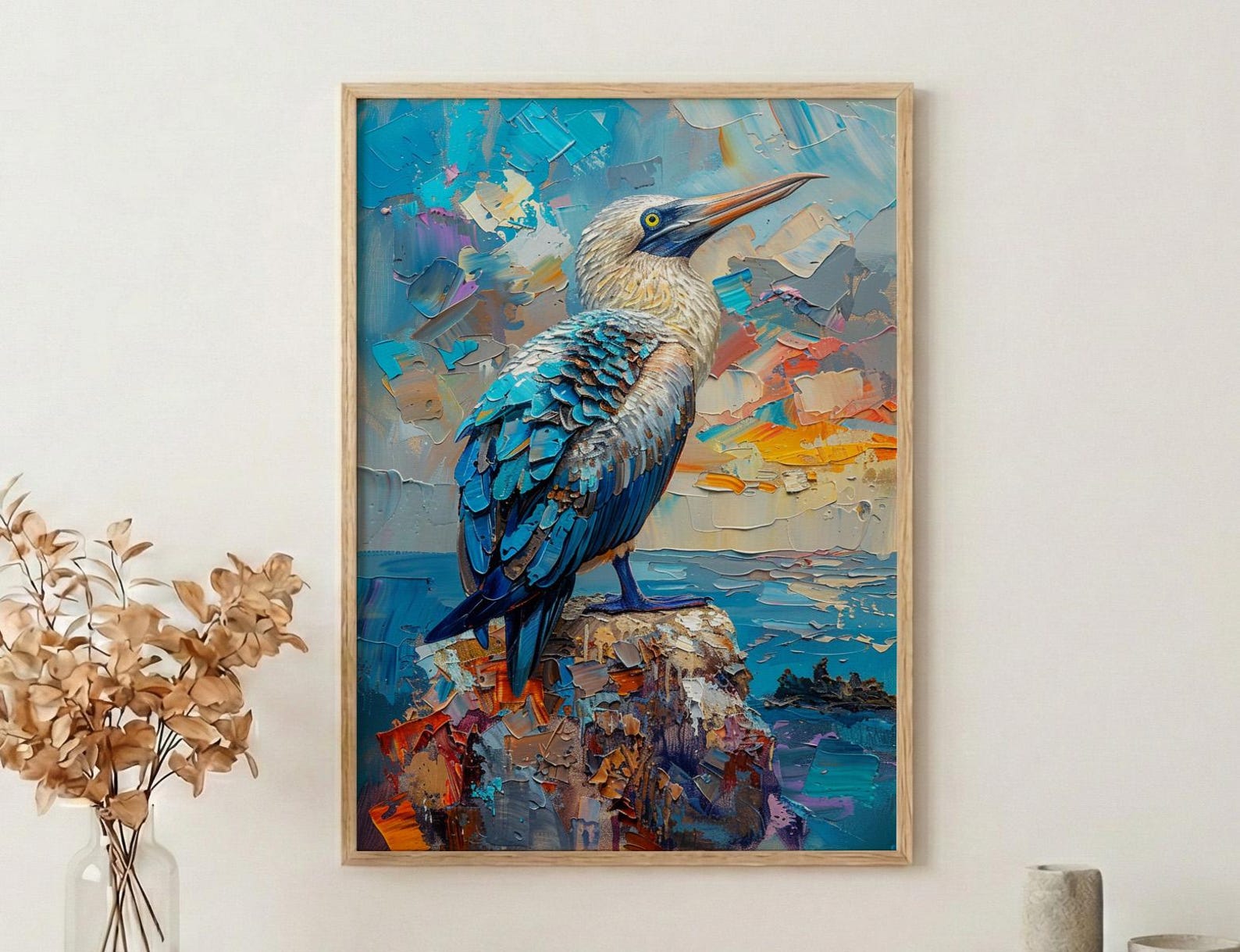 Blue Footed Booby Wall Art, Galapagos Animal Decor - Ocean Bird Print