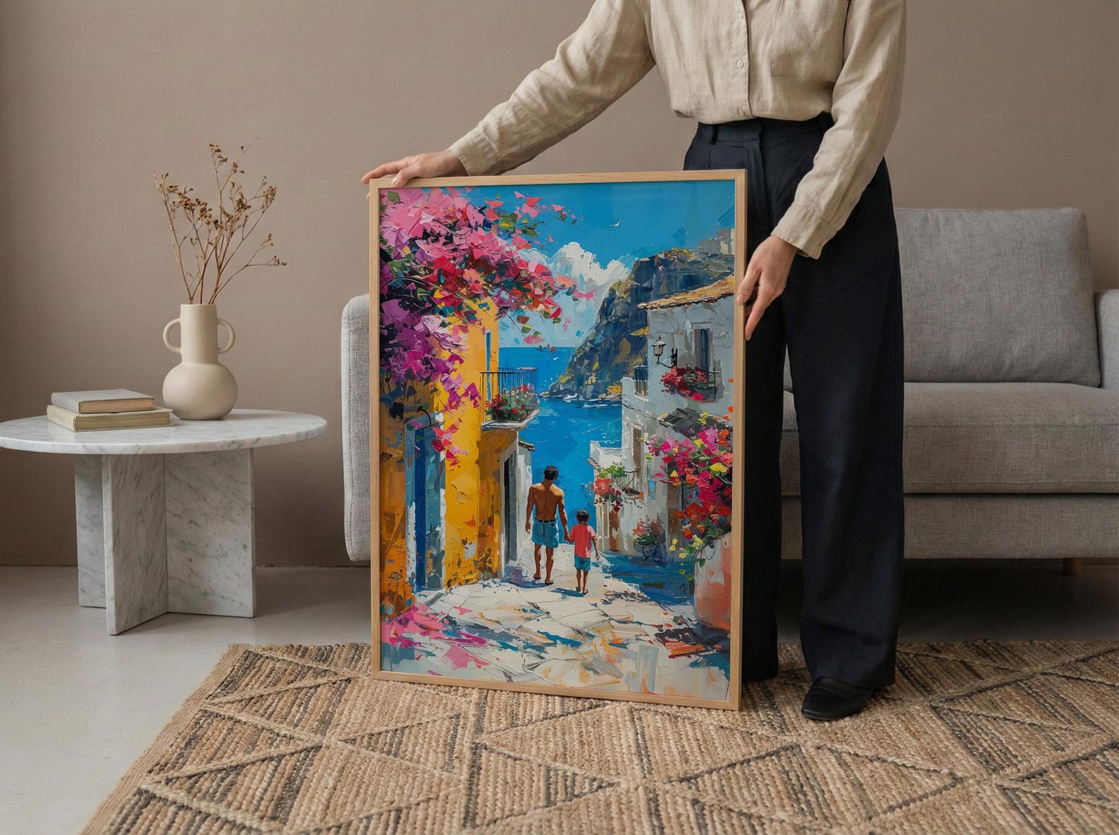 Mexican Village Art Print, Father And Son Poster - Colorful Family Decor — view 6