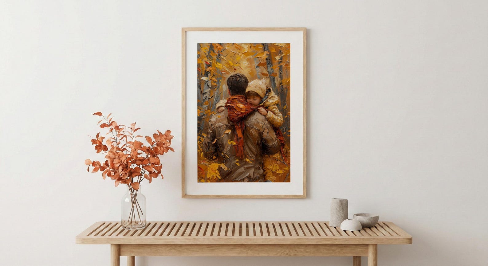 Father Carrying Child Poster, Autumn Park Decor - Peaceful Family Art — view 5