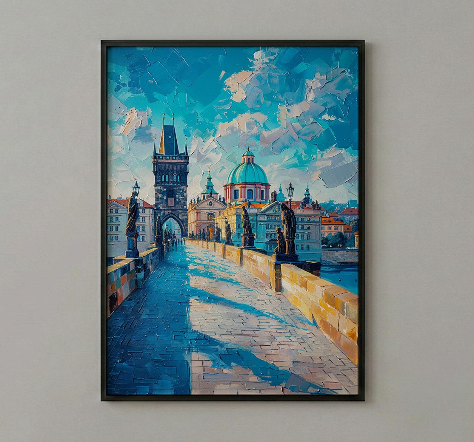 Prague Bridge Art Print, Czech Republic Decor - Historic Statue — view 3