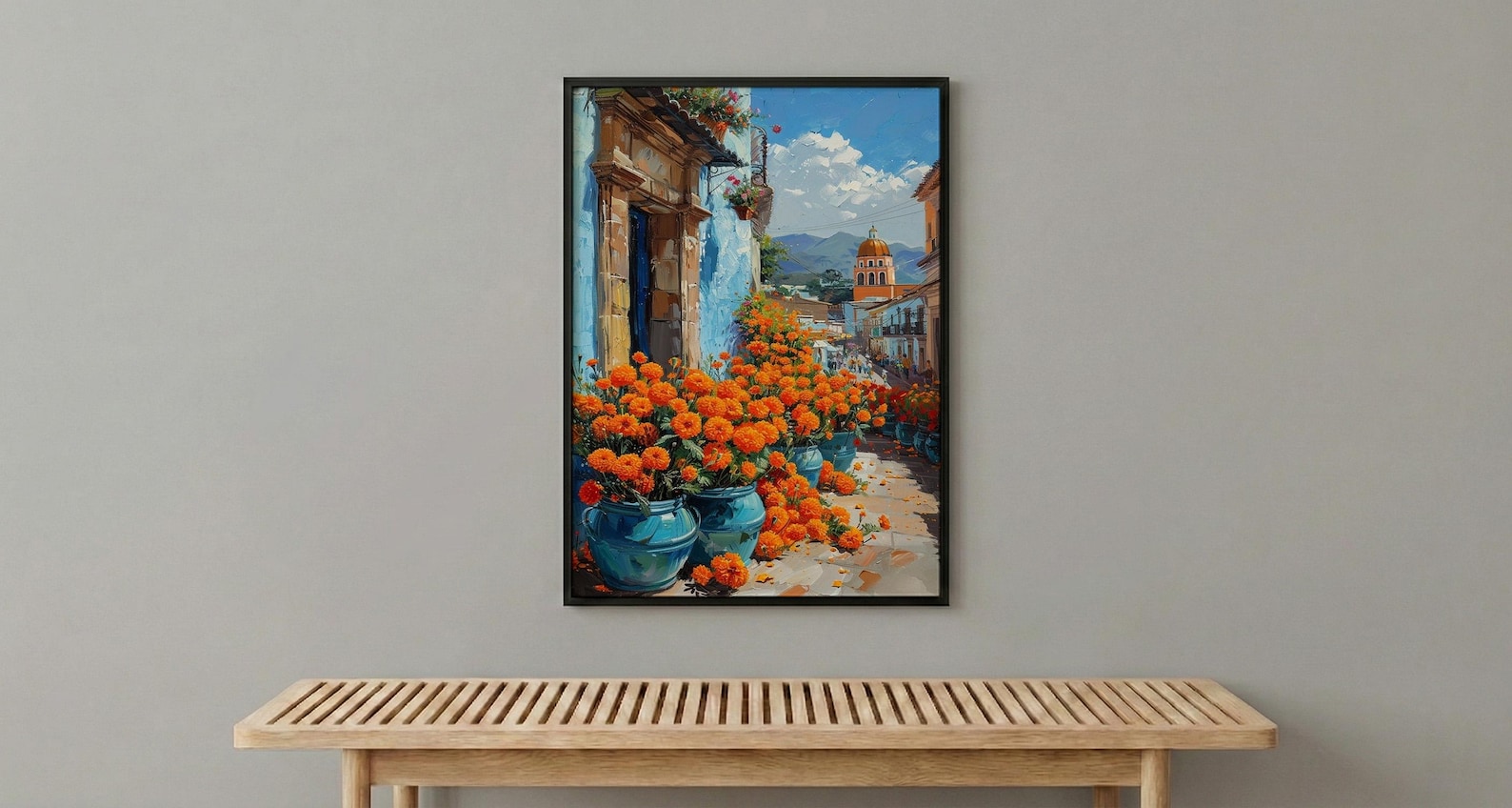 Oaxaca Market Poster, Orange Marigold Wall Decor - Floral Street Art — view 6