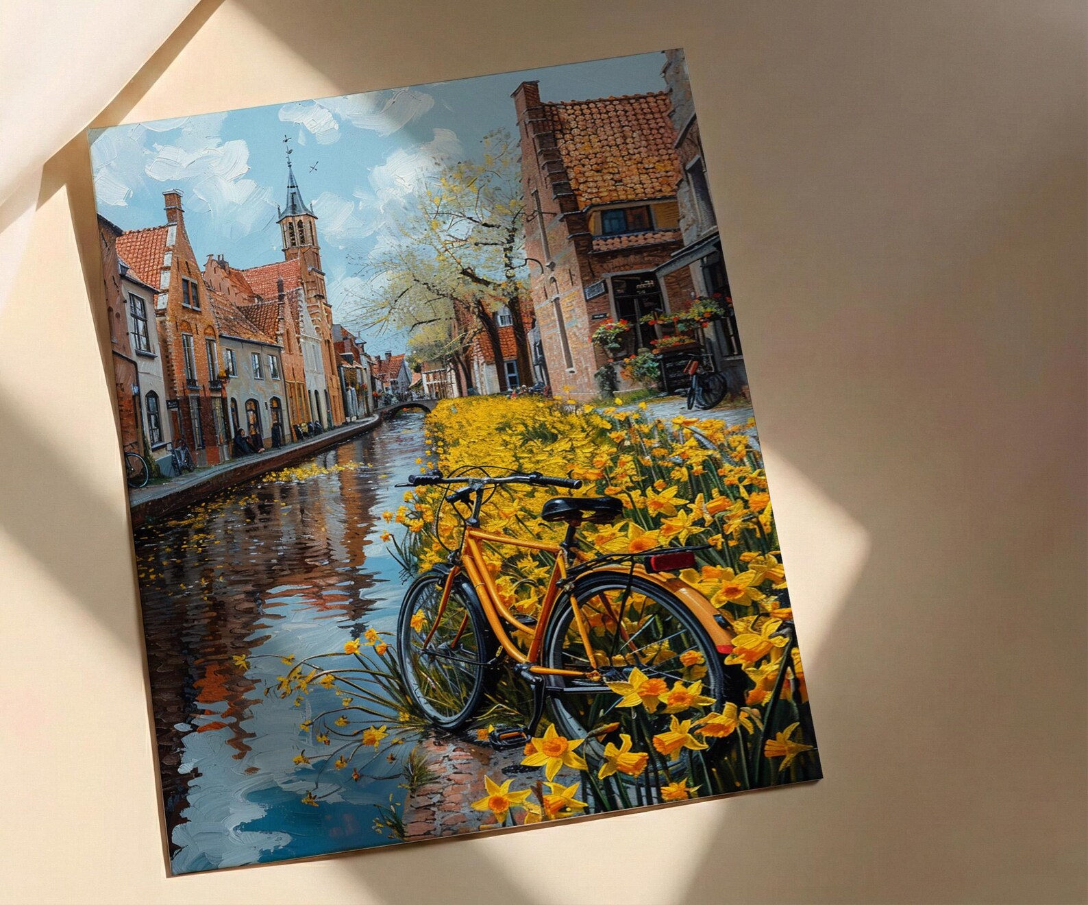 Bruges Daffodil Canal Art Print, Medieval Spring Village - Housewarming Gift — view 2