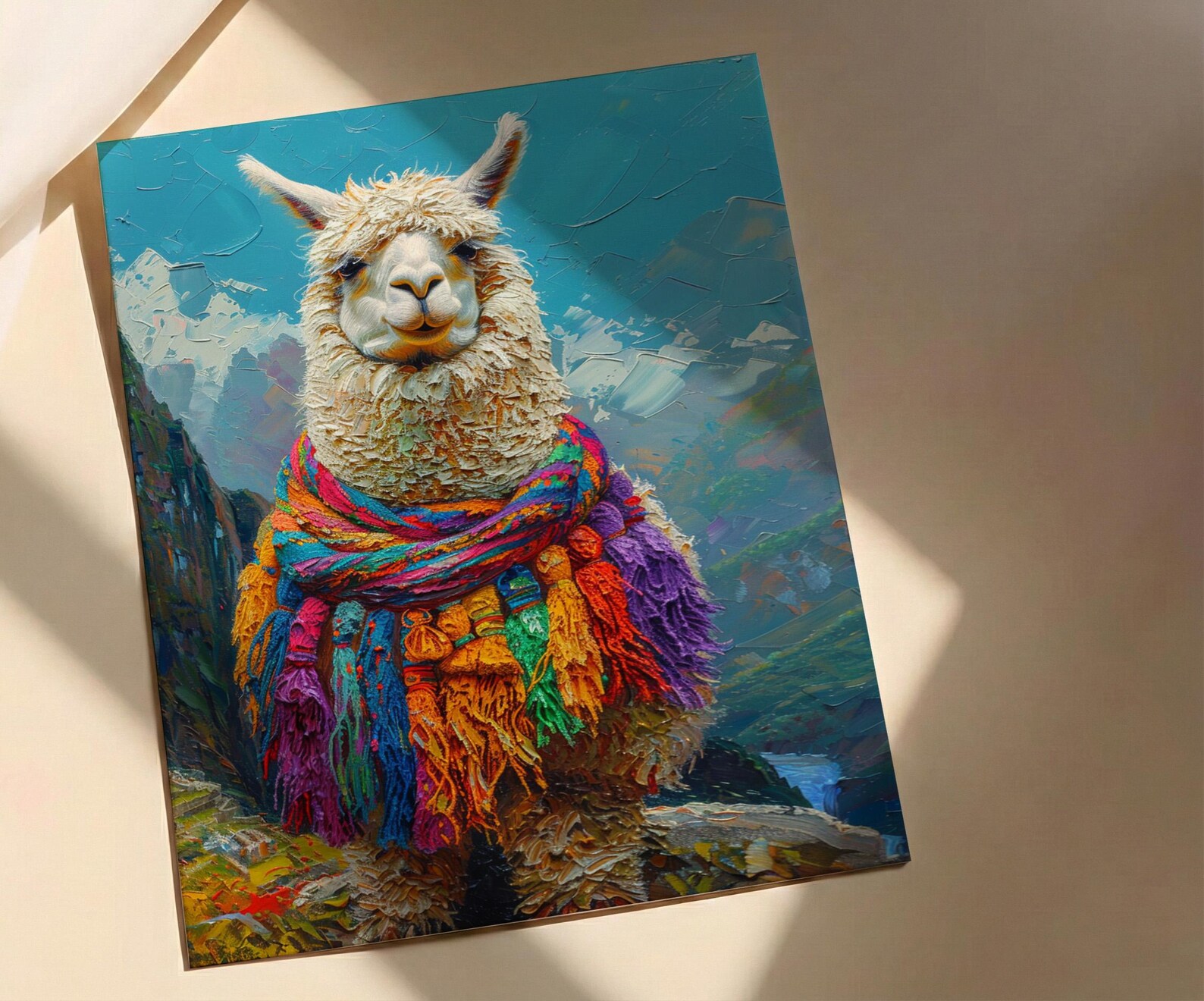 Machu Picchu Llama Poster, Peru Andean Magic Decor - Mystical Green Terrace Summer Morning — view 4