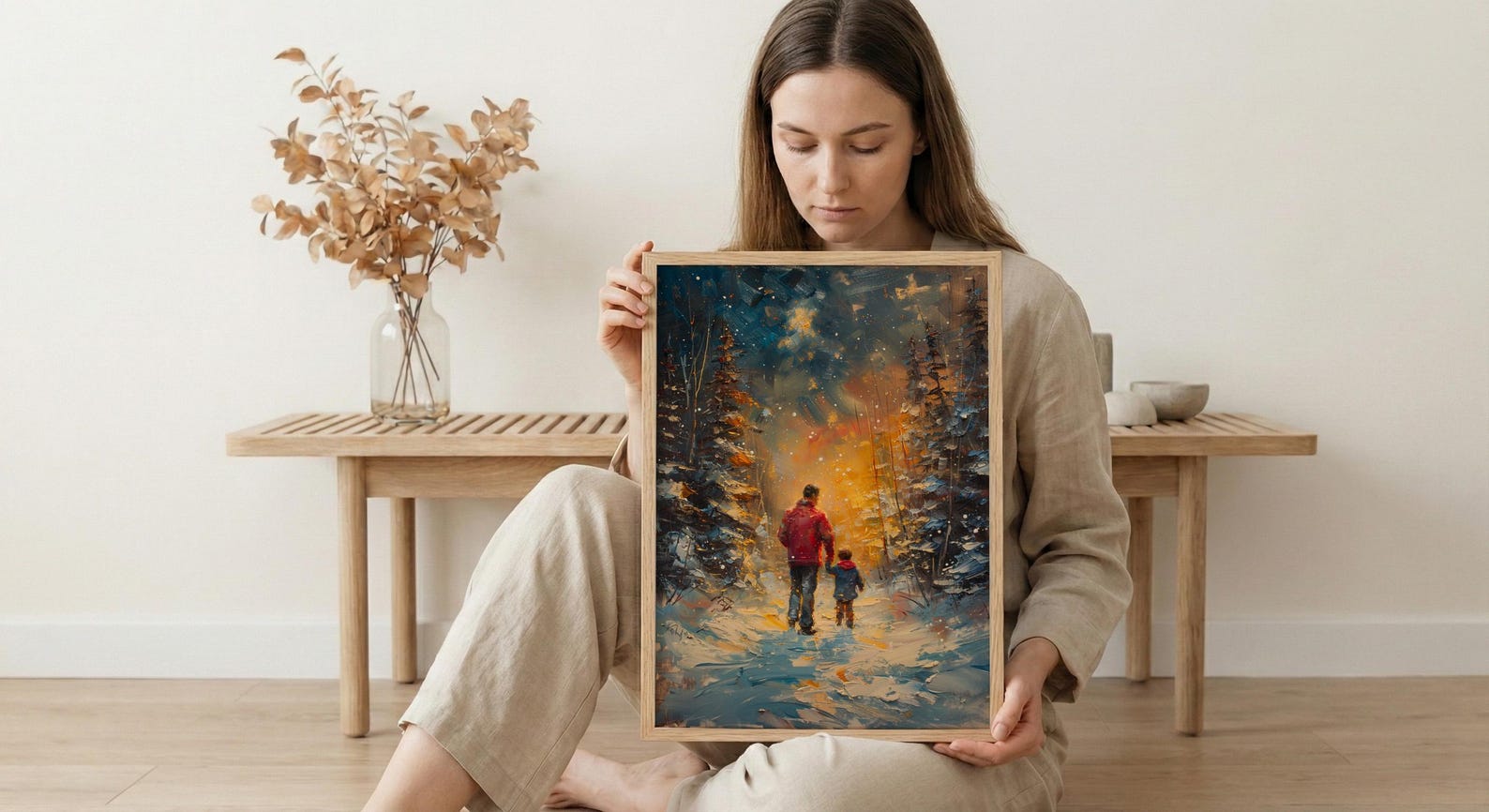 Northern Lights Art Print, Father And Son Poster - Winter Magic Decor — view 6