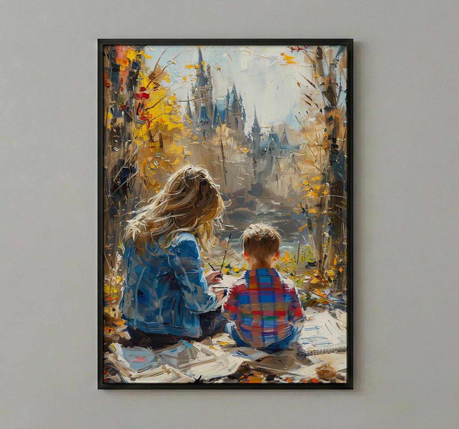 Park Sketching Art Print, Mother Child Poster - Mother's Day Gift — view 2