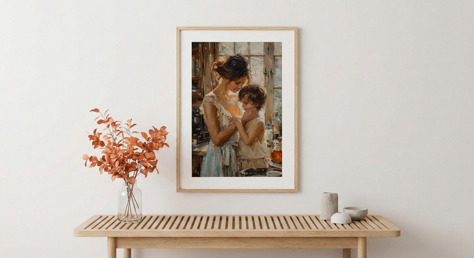 Nostalgic Cafe Art Print, Mother Son Poster - Mother's Day Gift — view 5