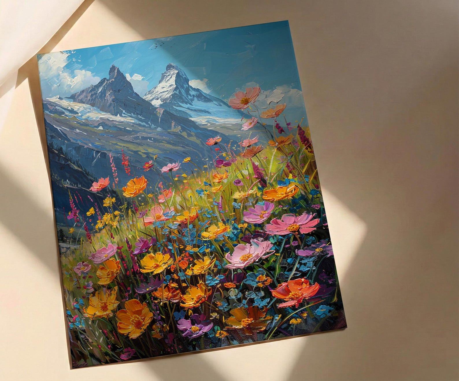 Swiss Alps Art Print, Matterhorn Mountain Decor - Spring Meadow Poster — view 3