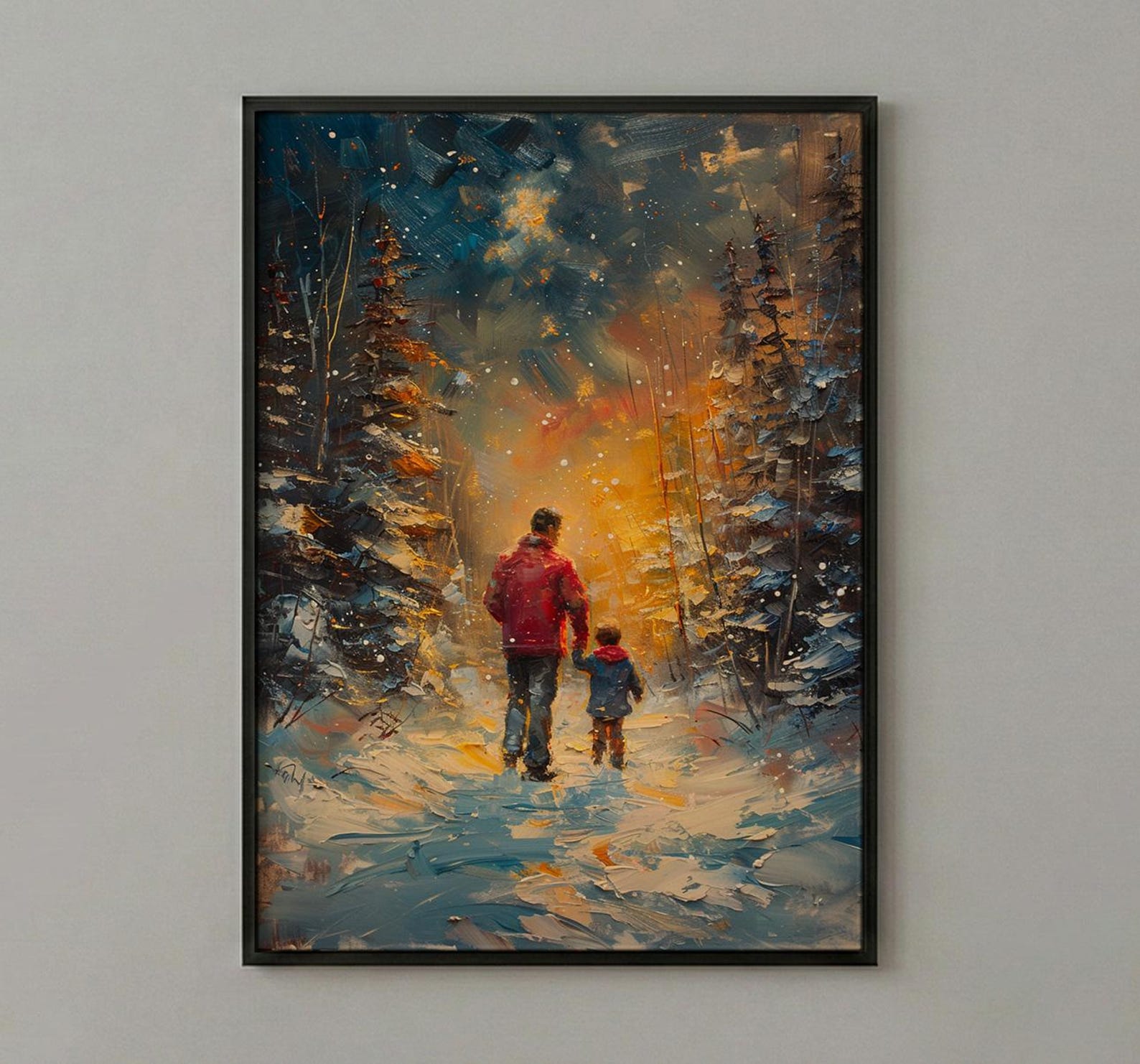 Northern Lights Art Print, Father And Son Poster - Winter Magic Decor — view 3