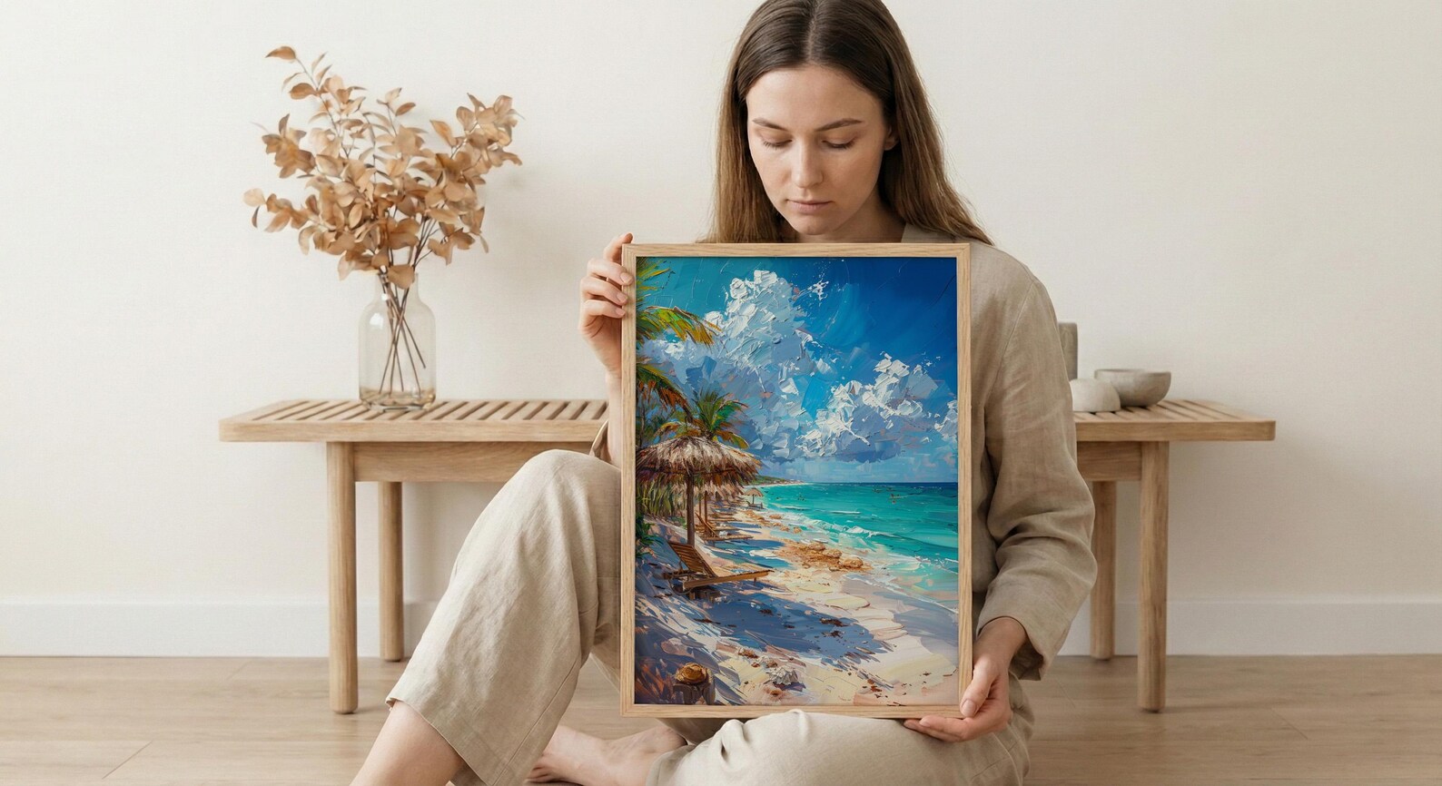 Tulum Boho Beach Club Poster, Tropical Mexico Coast Decor - White Sand Turquoise Water — view 6