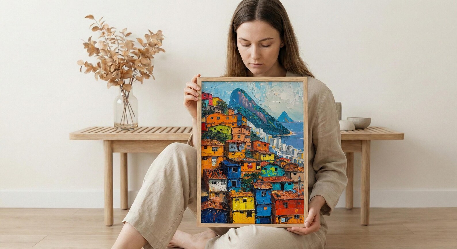 Rio De Janeiro Favela Painting, Brazil Cityscape Art Print, Sugarloaf Mountain Wall Art, Vibrant Slum Poster, Impasto Slopes Decor — view 6