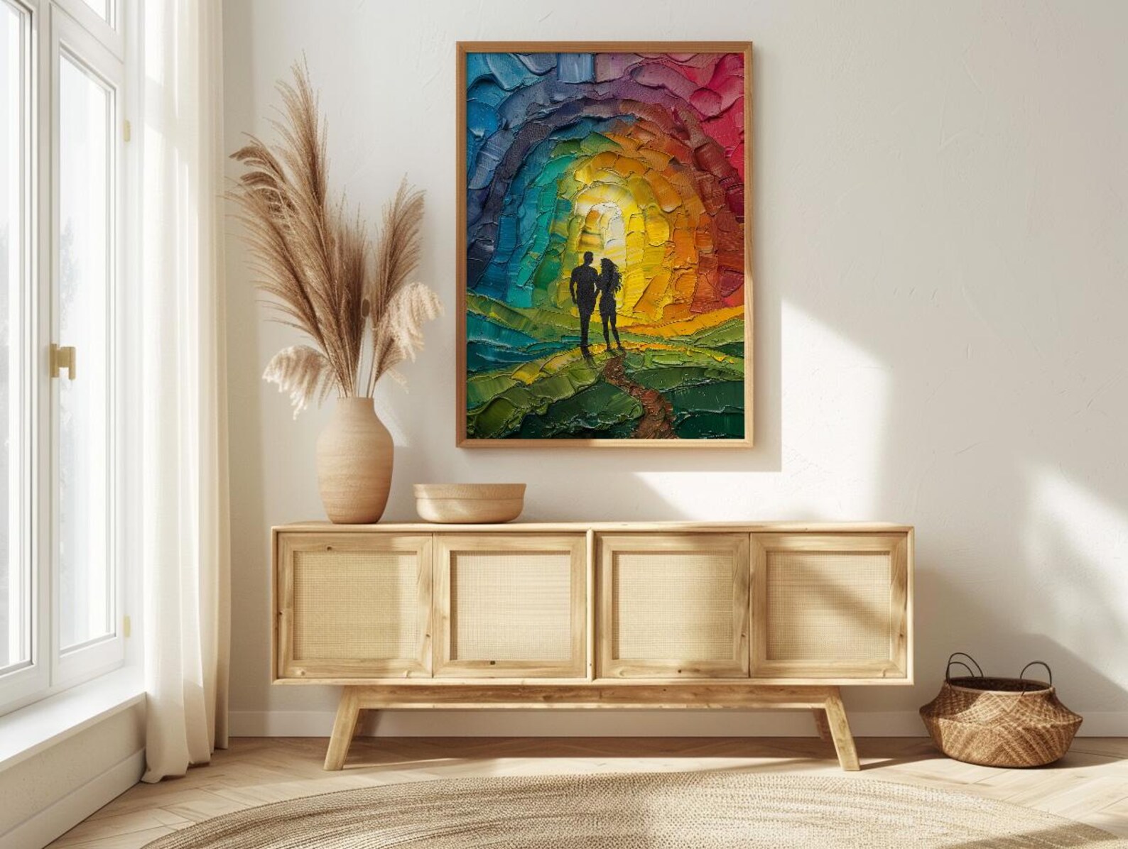 Happy Family Art, Ten of Cups Tarot Print, Rainbow Wall Decor, Impasto Oil Painting, Wedding Gift, Happily Ever After, Home Blessing — view 2