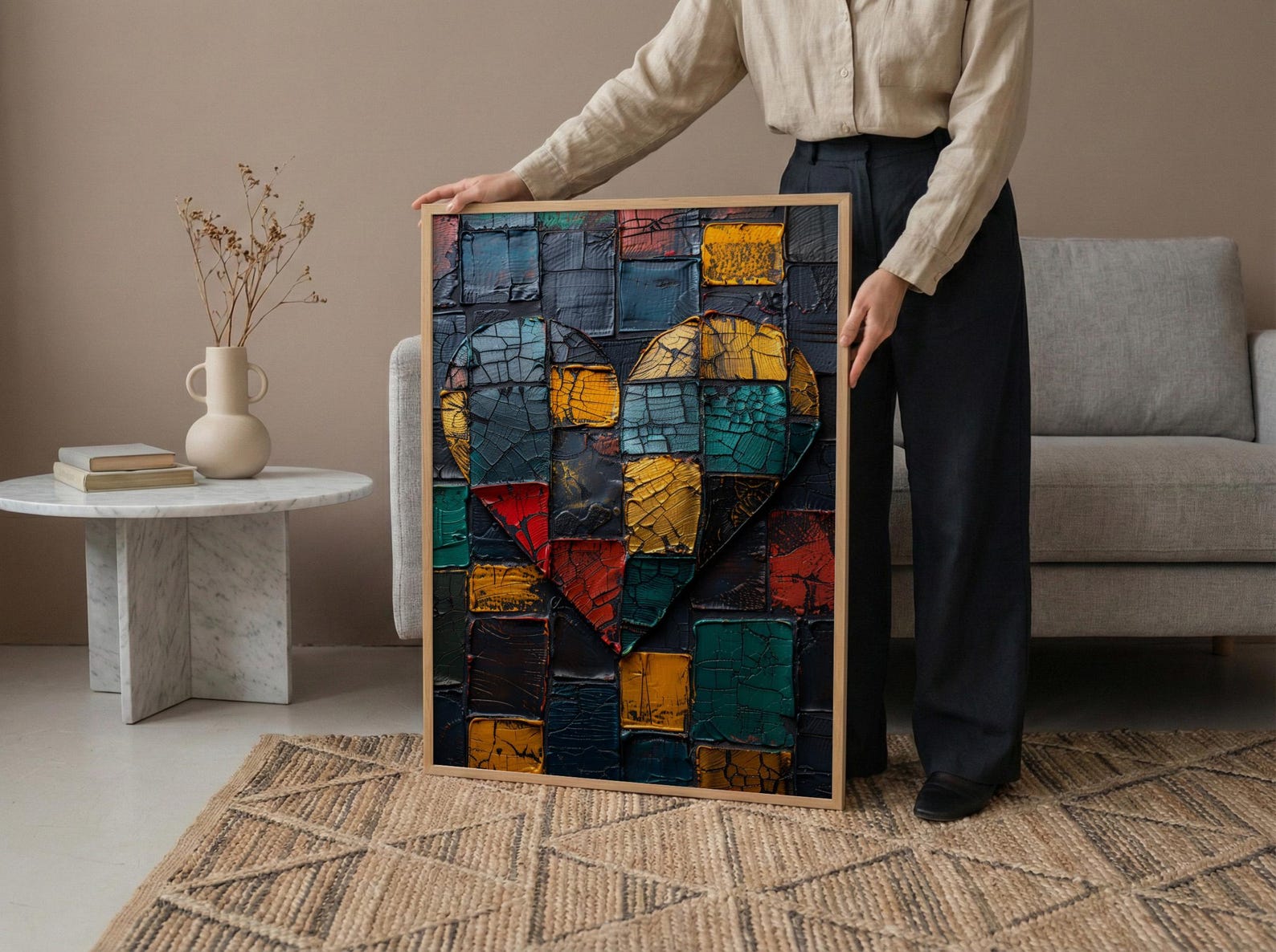 Kente Heart Print, African Pattern Art, Cultural Wall Decor, Impasto Oil Painting, Ghana Heritage Gift, Black History Month, Love — view 6