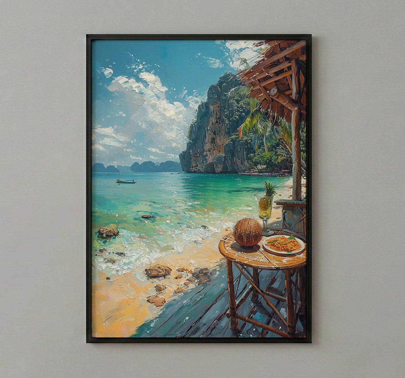 Thailand Window Wall Art, Beach Pad Thai Decor - Ocean Longtail Boat — view 2