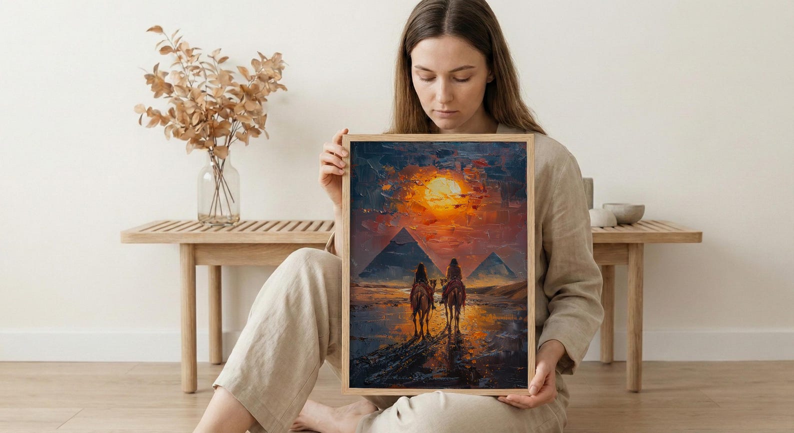 Egypt Poster, Pyramids of Giza Art Print, Ancient History Wall Art, Camel Desert Painting, Romantic Travel Gift — view 6