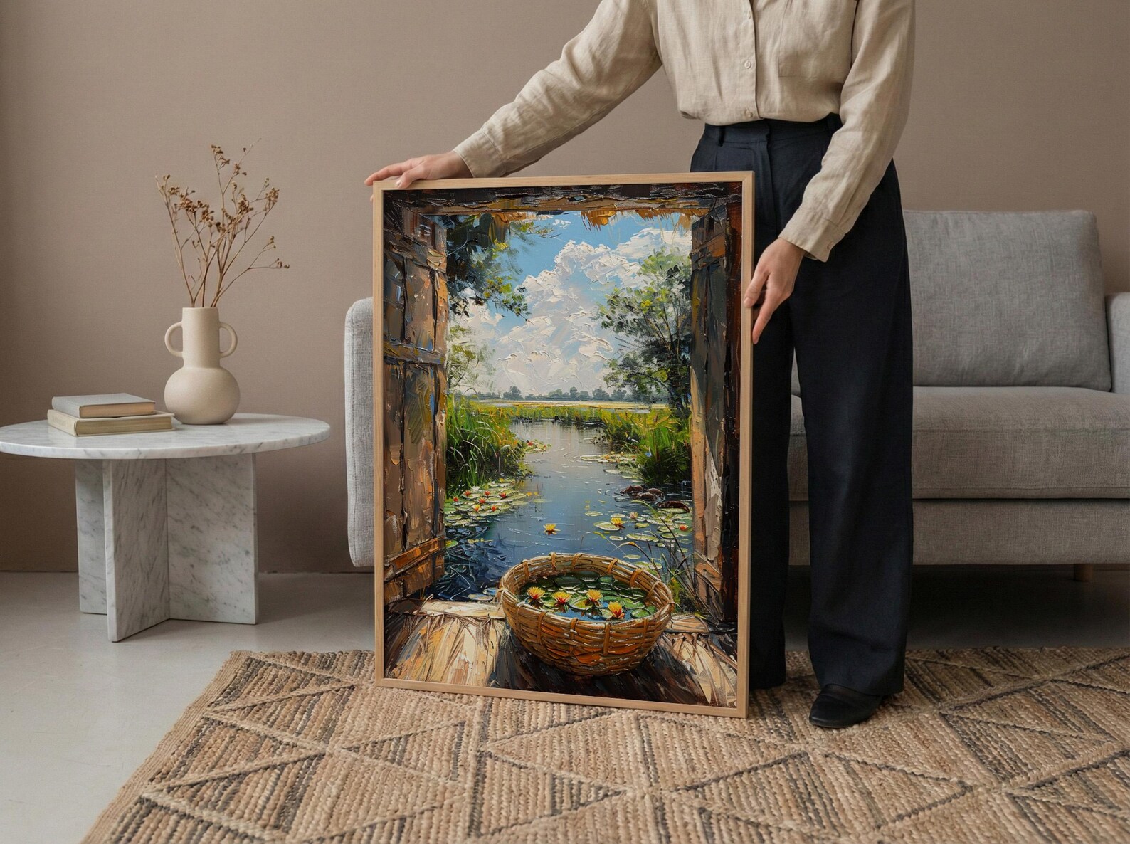 Textured Botswana River Window Wall Art - Hippo Art Print — view 6