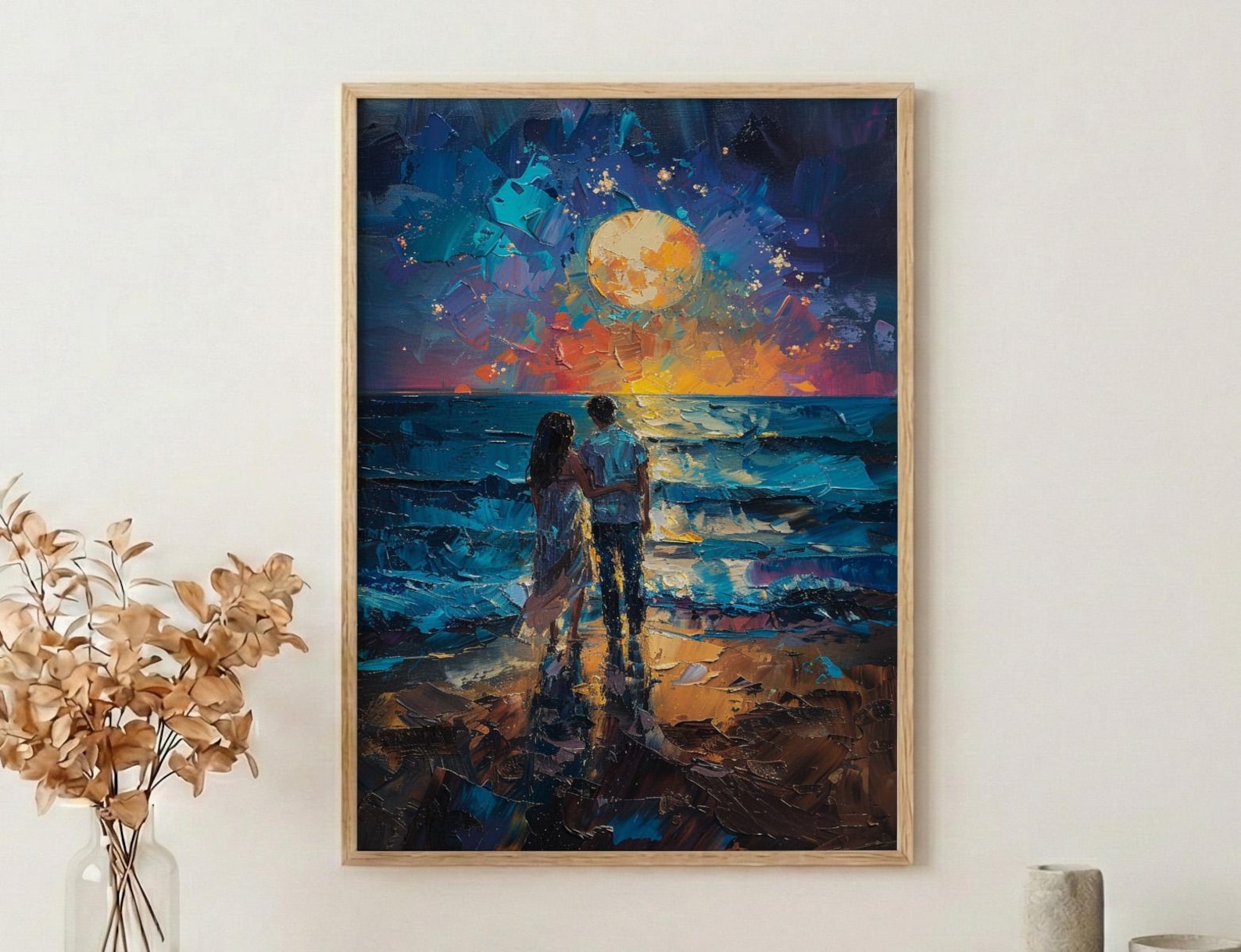 Ocean Fireworks Poster, Romantic Coastal Decor - 4th of July Beach Art