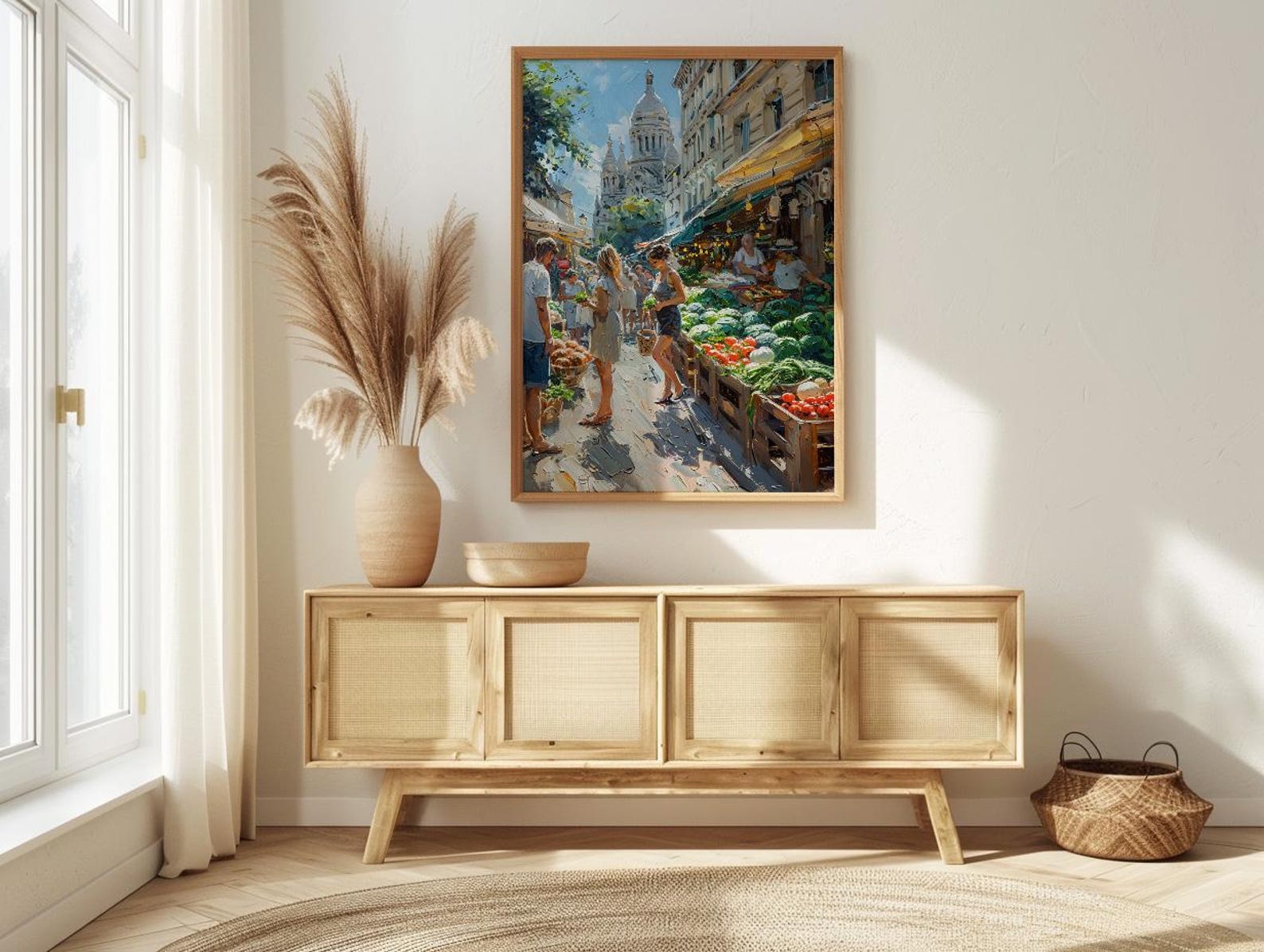 Paris Market Art Print, Organic Food Home Decor - Rustic Bread Green Vegetable Summer Setting — view 4