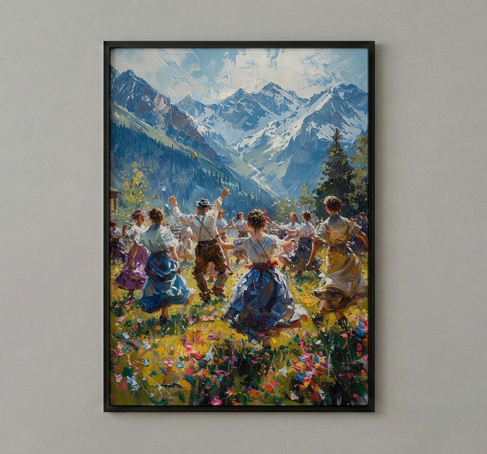 Bavarian Folk Dance Art, Alpine Village Decor - European Heritage Print