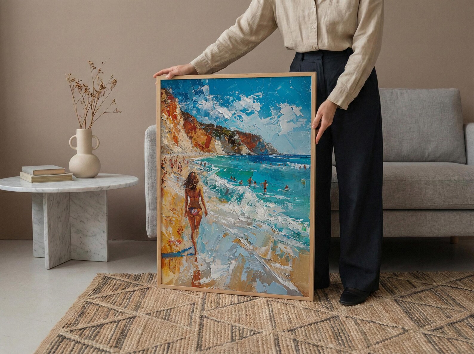 Malibu California Wall Art, Golden Coastal Ocean Beach Decor - Bright Crashing Summer Surf View — view 6
