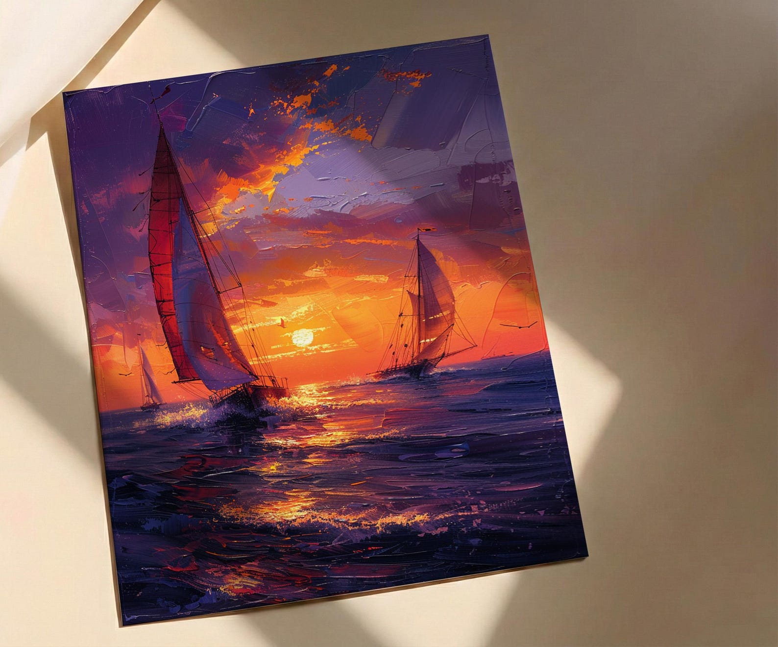 Boracay Sunset Wall Art, Paraw Sailboat Decor - Purple Ocean Print — view 2
