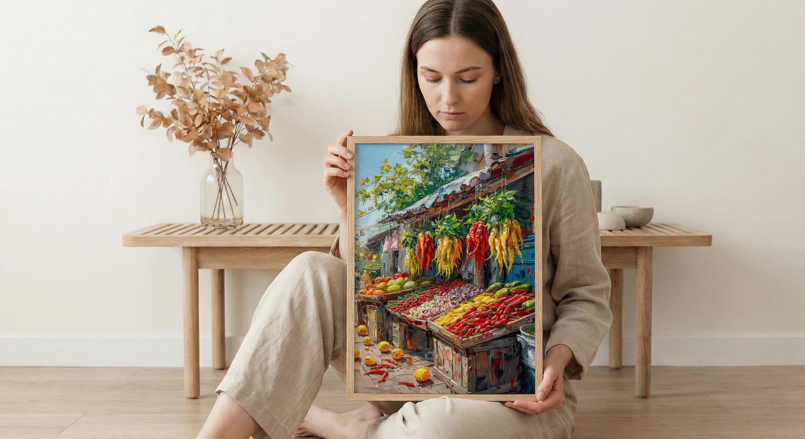 Lima Peru Market Art Print, Red Aji Pepper Decor - Vibrant Food Stall — view 6