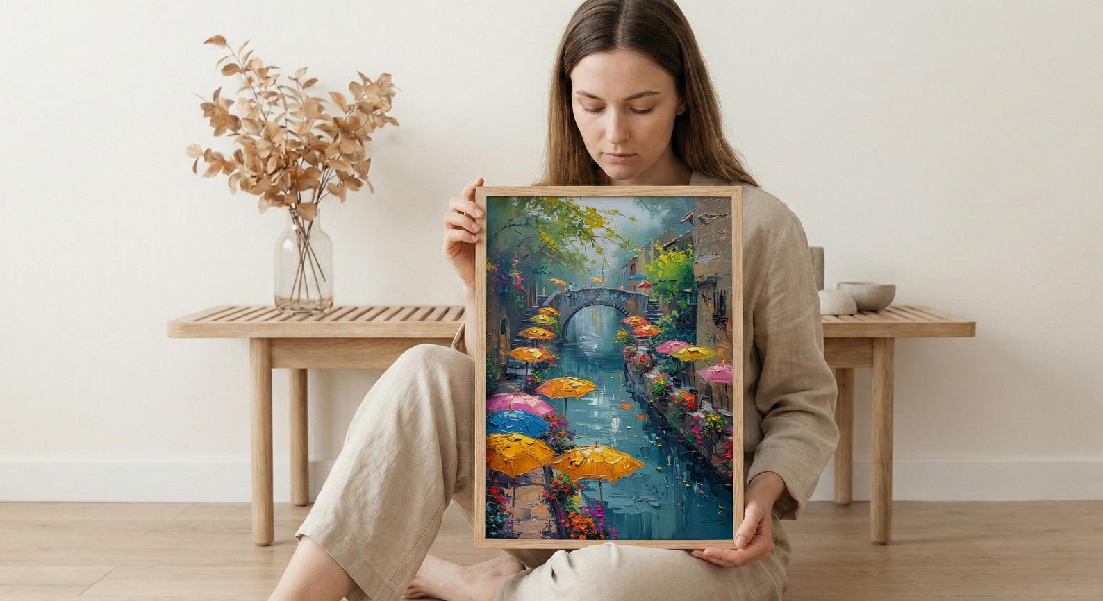 San Antonio River Walk Wall Art, Texas Travel Decor - Colorful Umbrella Summer Afternoon — view 6